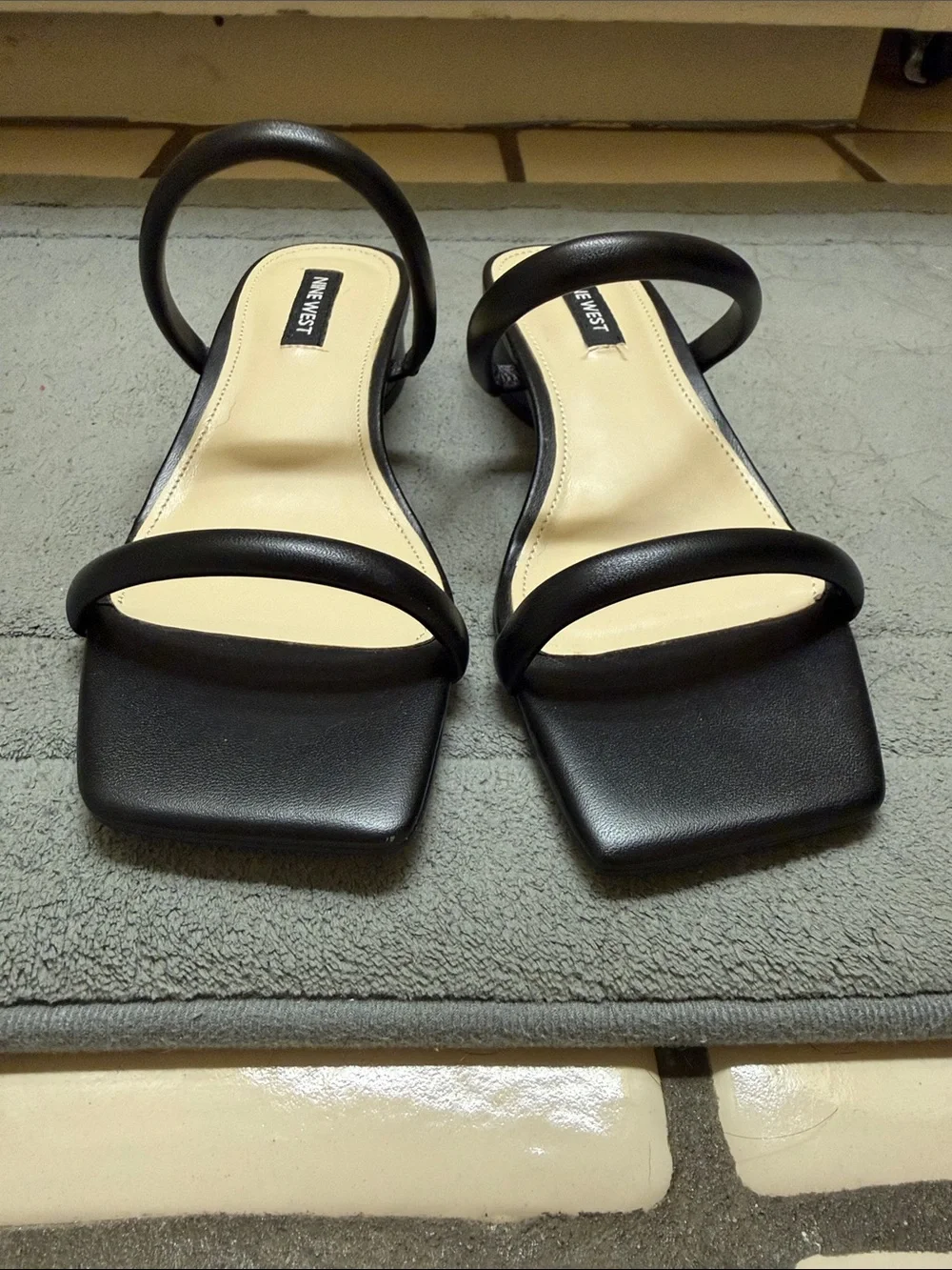 Nine West Black Double-Strap Square-Toe Sandals